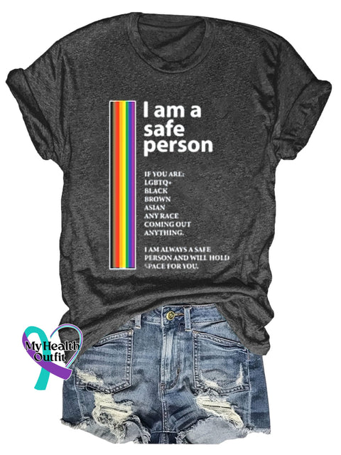 Lgbt Rainbow I Am A Safe Person Art Print T-Shirt Black / S