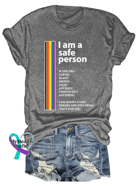 Lgbt Rainbow I Am A Safe Person Art Print T-Shirt Grey / S