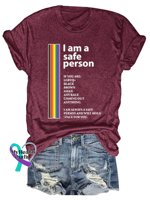 Lgbt Rainbow I Am A Safe Person Art Print T-Shirt Maroon / S