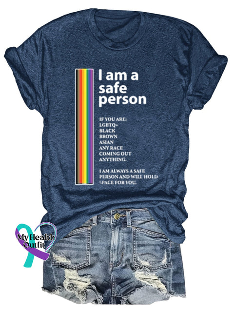 Lgbt Rainbow I Am A Safe Person Art Print T-Shirt Navy Blue / S