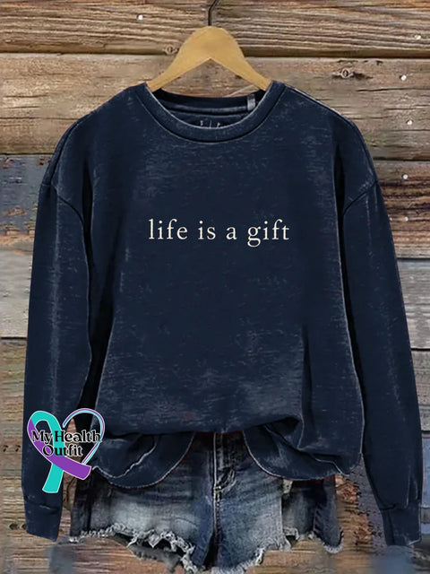 Life Is A Gift Print Casual Sweatshirt Blue / S