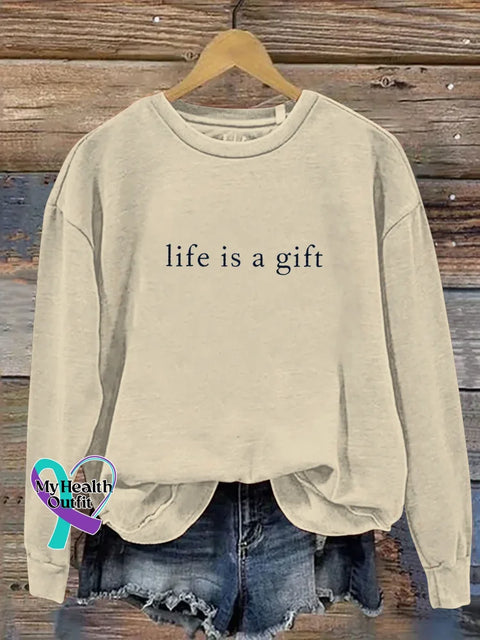 Life Is A Gift Print Casual Sweatshirt Sand / S