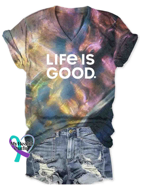 Life is Good Art V-neck Casual T-Shirt Multicolor / S