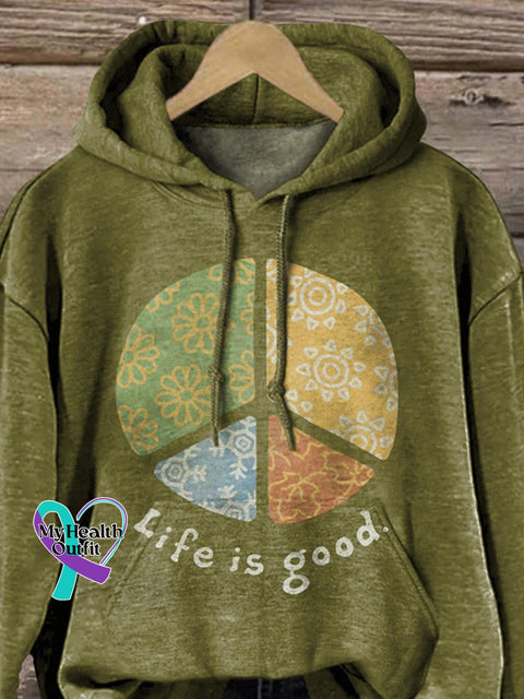 ’Life Is Good’ Peace Sign Graphic Printed Casual Sweatshirt