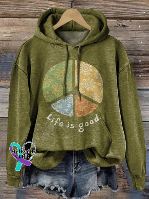 ’Life Is Good’ Peace Sign Graphic Printed Casual Sweatshirt Multicolor / S