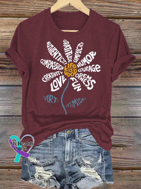 Life Is Good Printed Casual Round Neck Short Sleeve T-Shirt Brown / S