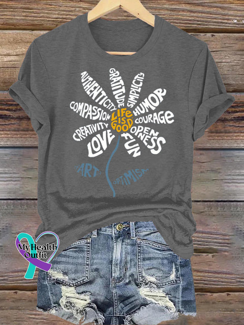 Life Is Good Printed Casual Round Neck Short Sleeve T-Shirt Grey / S