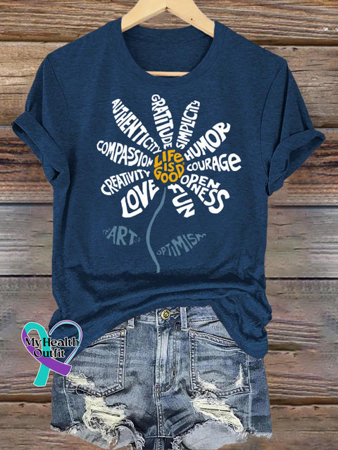 Life Is Good Printed Casual Round Neck Short Sleeve T-Shirt NavyBlue / S