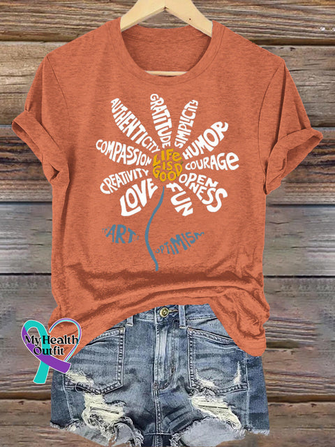 Life Is Good Printed Casual Round Neck Short Sleeve T-Shirt Orange / S