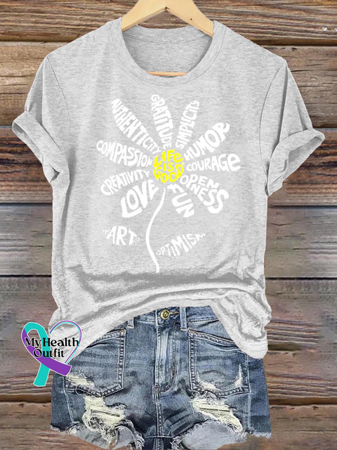 Life Is Good Printed Casual Round Neck Short Sleeve T-Shirt White / S