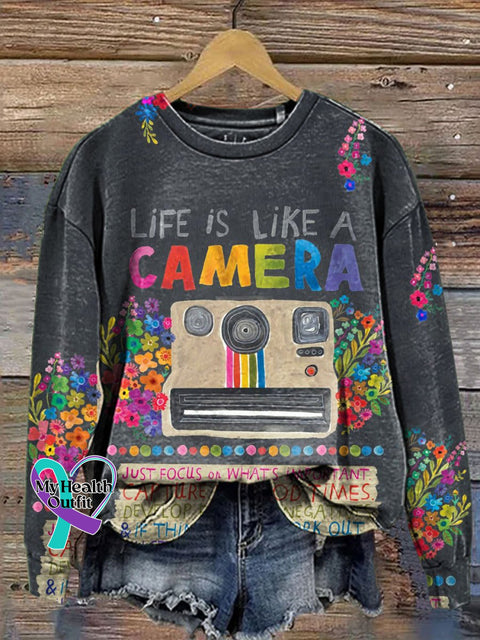 Life Is Like A Camera Retro Hippie Art Print Casual Sweatshirt Multicolor / S