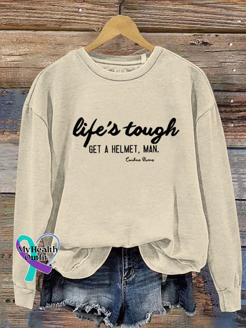 Life’s Tough Get A Helmet Man Graphic Casual Sweatshirt Apricot / S