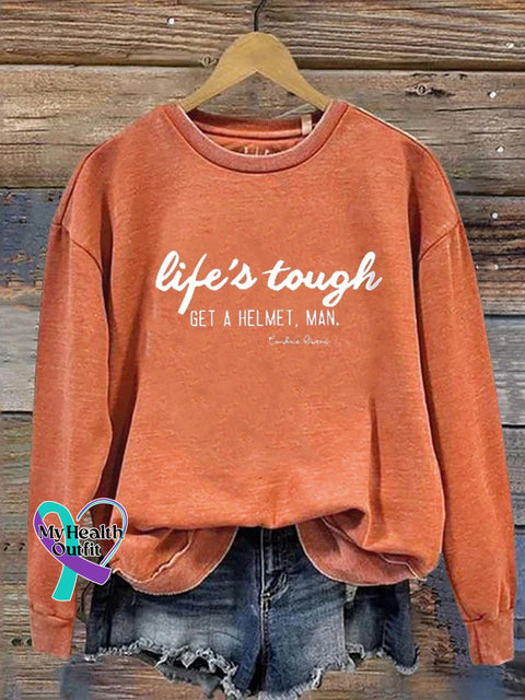 Life’s Tough Get A Helmet Man Graphic Casual Sweatshirt Pumpkincolor / S