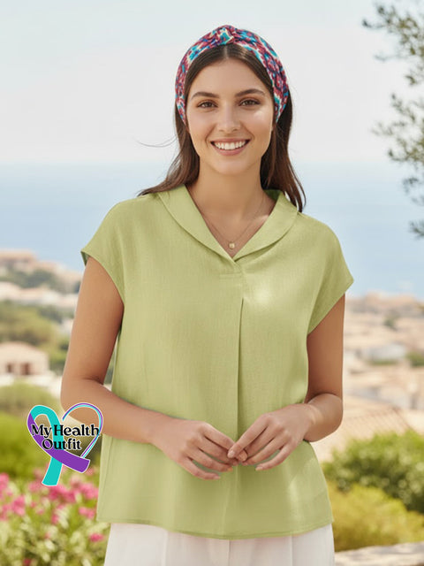 Linen Shawl V-Neck Cap Sleeves Top