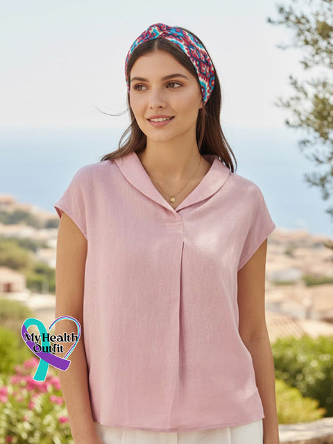 Linen Shawl V-Neck Cap Sleeves Top Rosa / S