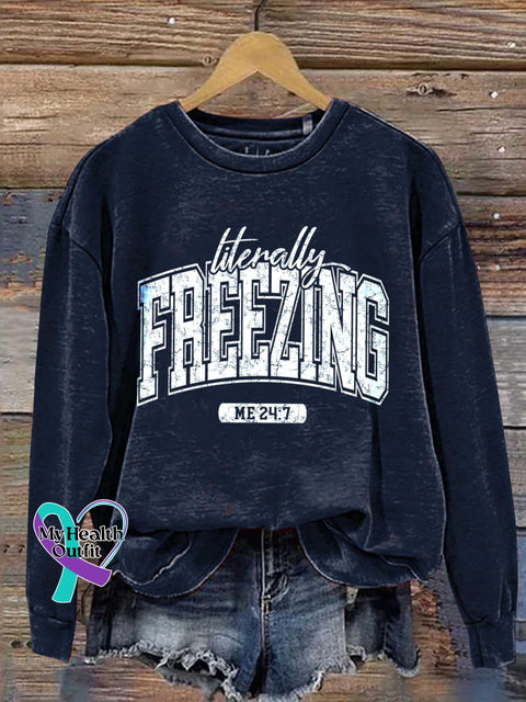 Literally Freezing Art Print Pattern Casual Sweatshirt Navy / S