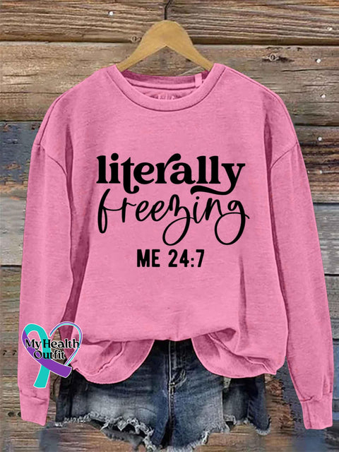 Literally Freezing Art Print Pattern Casual Sweatshirt Pink / S