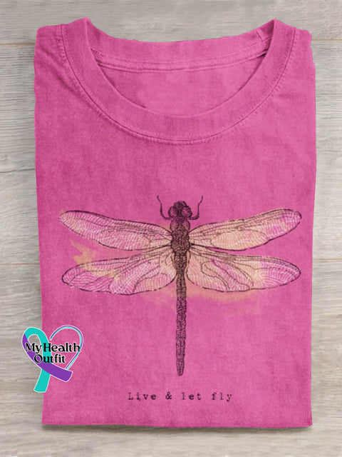 Live And Let Fly Dragonfly Art Print Casual T-shirt Pink / S