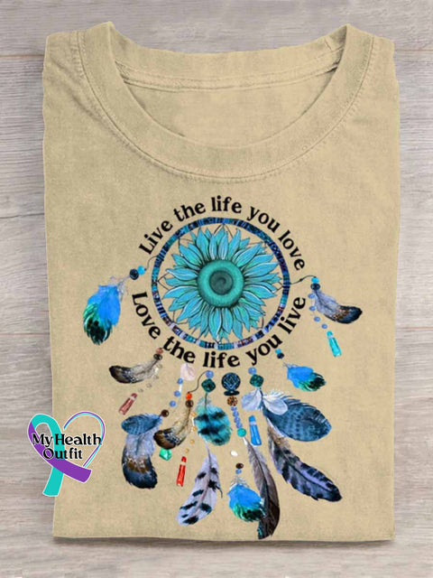 Live The Life You Love Dreamcatcher Art Print T shirt Apricot / S