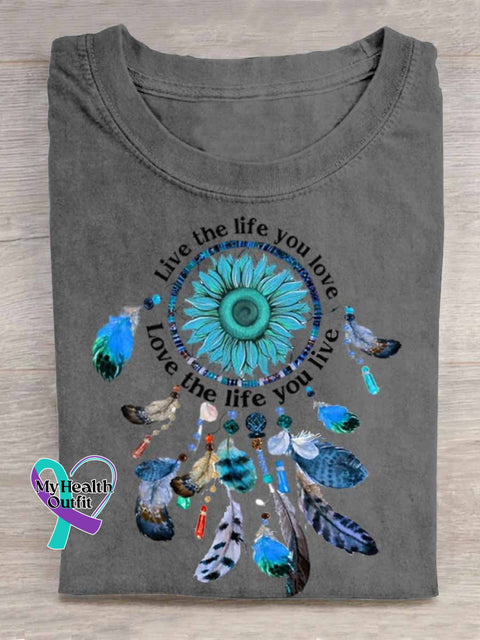 Live The Life You Love Dreamcatcher Art Print T shirt Grey / S
