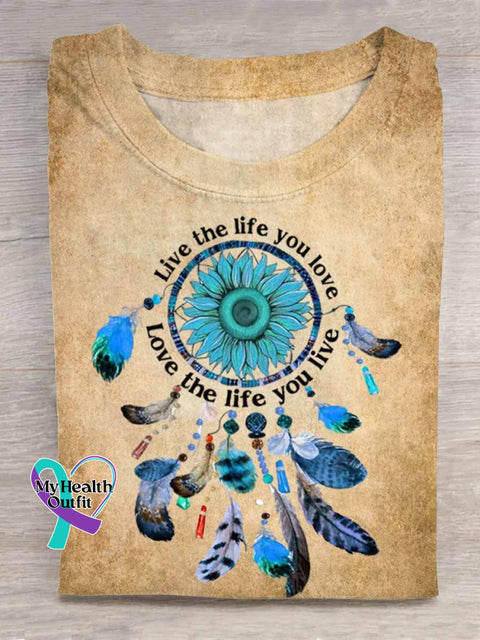 Live The Life You Love Dreamcatcher Art Print T shirt Khaki / S
