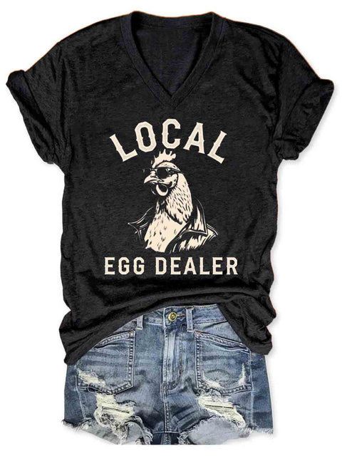 Local Egg Dealer Art V-neck Casual T-Shirt Balck / S