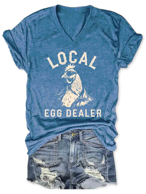 Local Egg Dealer Art V-neck Casual T-Shirt Blue / S