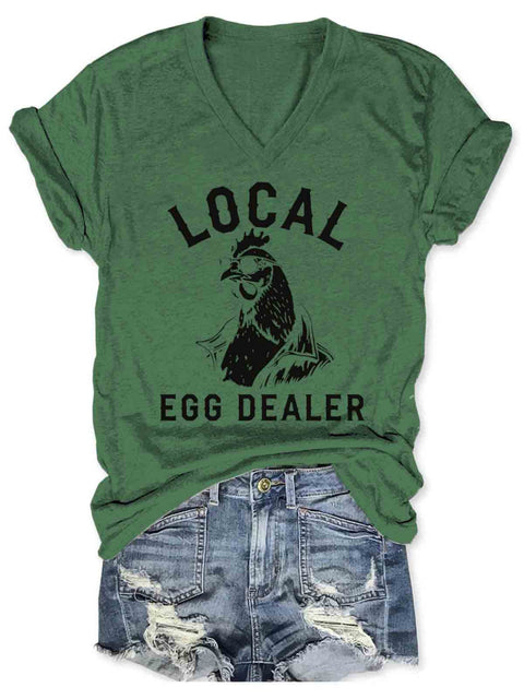 Local Egg Dealer Art V-neck Casual T-Shirt Green / S