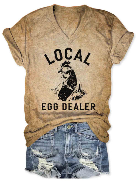 Local Egg Dealer Art V-neck Casual T-Shirt Khaki / S
