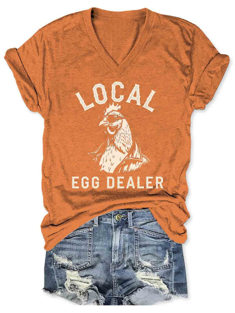 Local Egg Dealer Art V-neck Casual T-Shirt Orange / S
