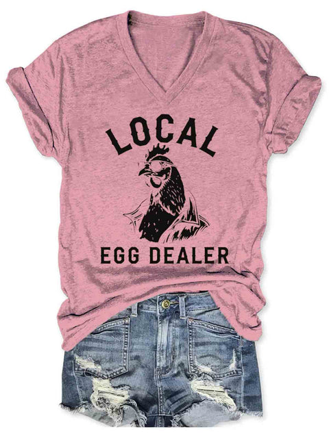 Local Egg Dealer Art V-neck Casual T-Shirt Pink / S