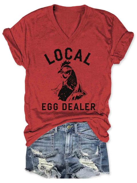 Local Egg Dealer Art V-neck Casual T-Shirt Red / S