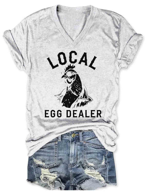 Local Egg Dealer Art V-neck Casual T-Shirt White / S