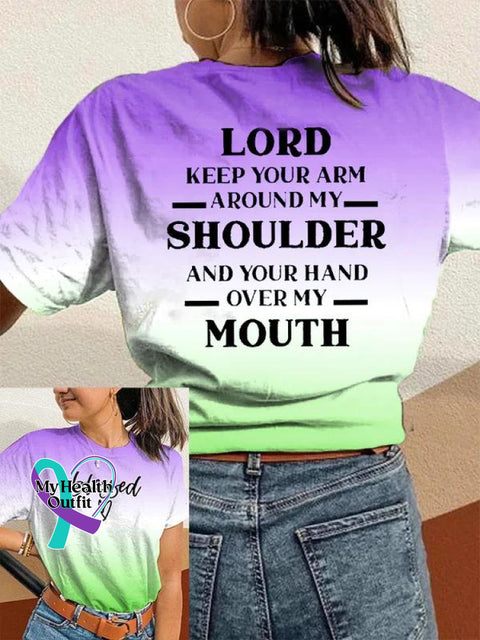Lord Keep Your Arm Around My Shoulder Blessed Art Pattern Print Casual T-Shirt Purple-Green / S
