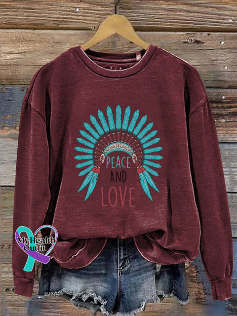 Love and Peace Crew Neck Casual Long Sleeve Sweatshirt Claret / S