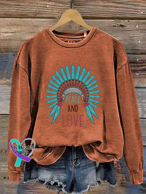 Love and Peace Crew Neck Casual Long Sleeve Sweatshirt Orange / S