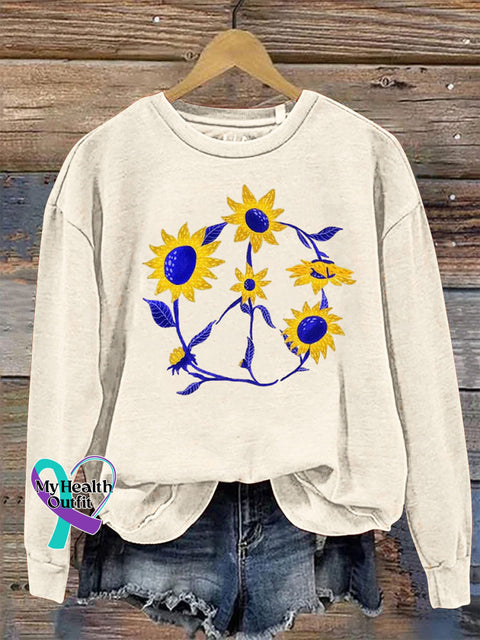 Love and Peace Crew Neck Long Sleeve Casual Sweatshirt Beige / S