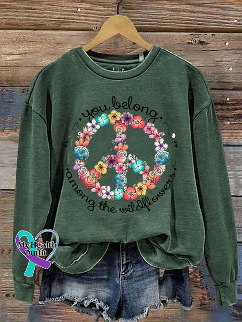 Love and Peace Crew Neck Long Sleeve Casual Sweatshirt Green / S
