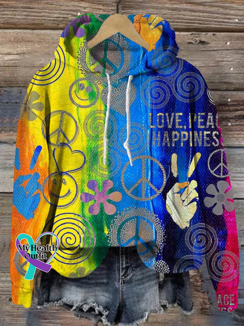 Love and Peace Hooded Long Sleeve Casual Sweatshirt Multicolor / S