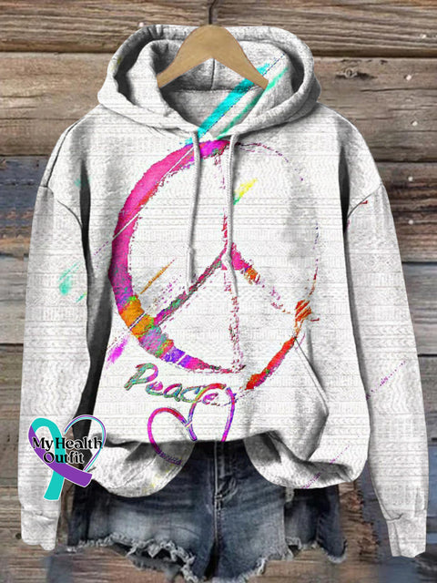 Love and Peace Pigment Graffiti Print Casual Hoodie Multicolor / S