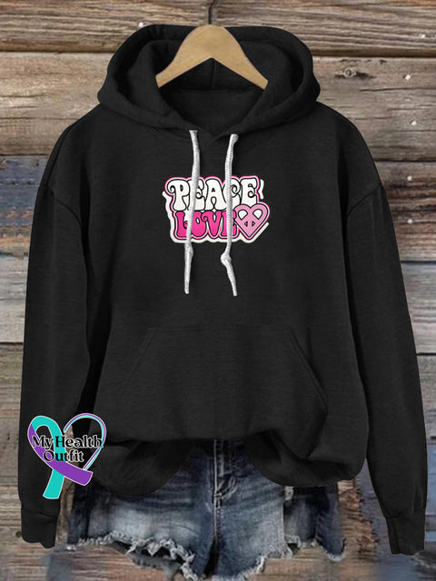 Love and Peace Print Casual Hoodie Black / S