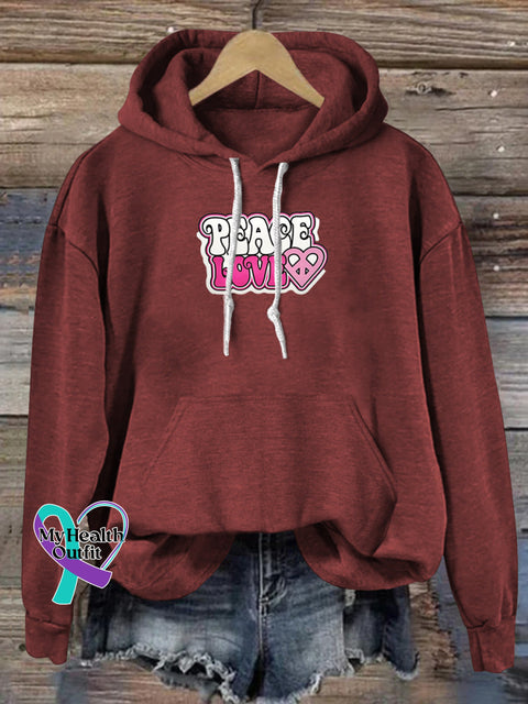 Love and Peace Print Casual Hoodie Brown / S