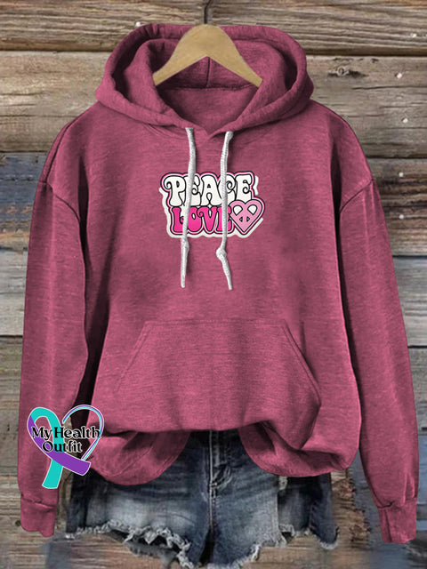 Love and Peace Print Casual Hoodie Pink / S