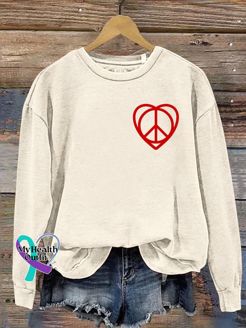 Love and Peace Print Casual Sweatshirt Beige / S