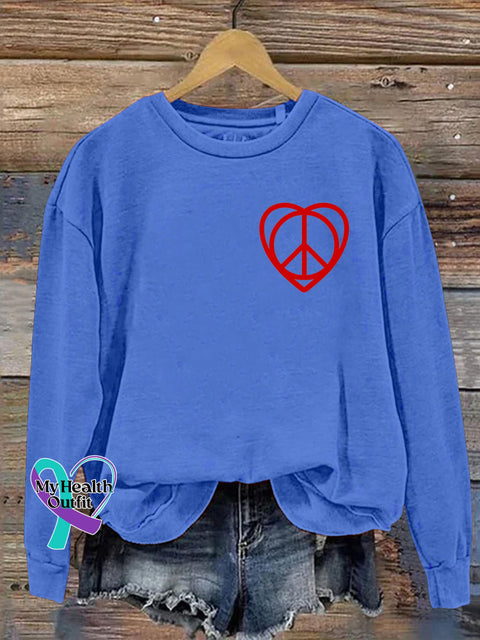 Love and Peace Print Casual Sweatshirt Blue / S