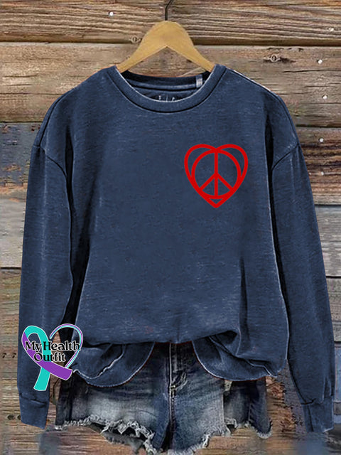 Love and Peace Print Casual Sweatshirt NavyBlue / S