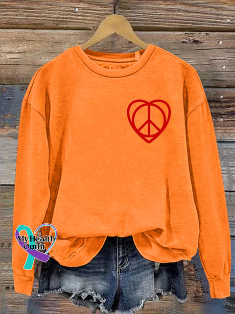 Love and Peace Print Casual Sweatshirt Orange / S