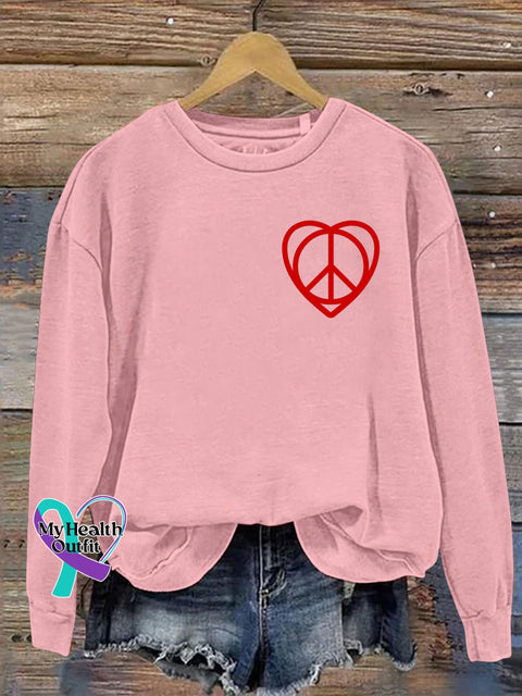 Love and Peace Print Casual Sweatshirt Pink / S