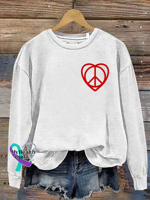 Love and Peace Print Casual Sweatshirt White / S