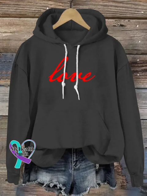 Love Art Print Casual Hoodie Sweatshirt Black / S